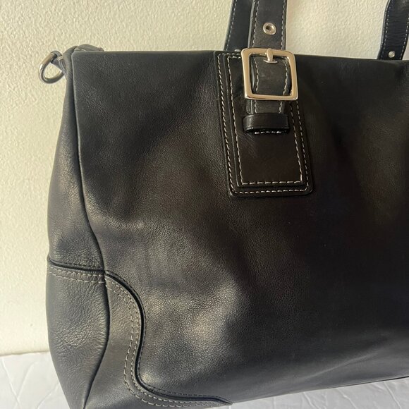 Y2K COACH VINTAGE HAMPTON LEATHER SATCHEL BLACK - Picture 3 of 10